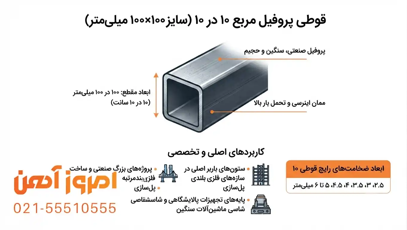 تصویر ابعاد قوطی آهن 10 در 10 موجود در بازار