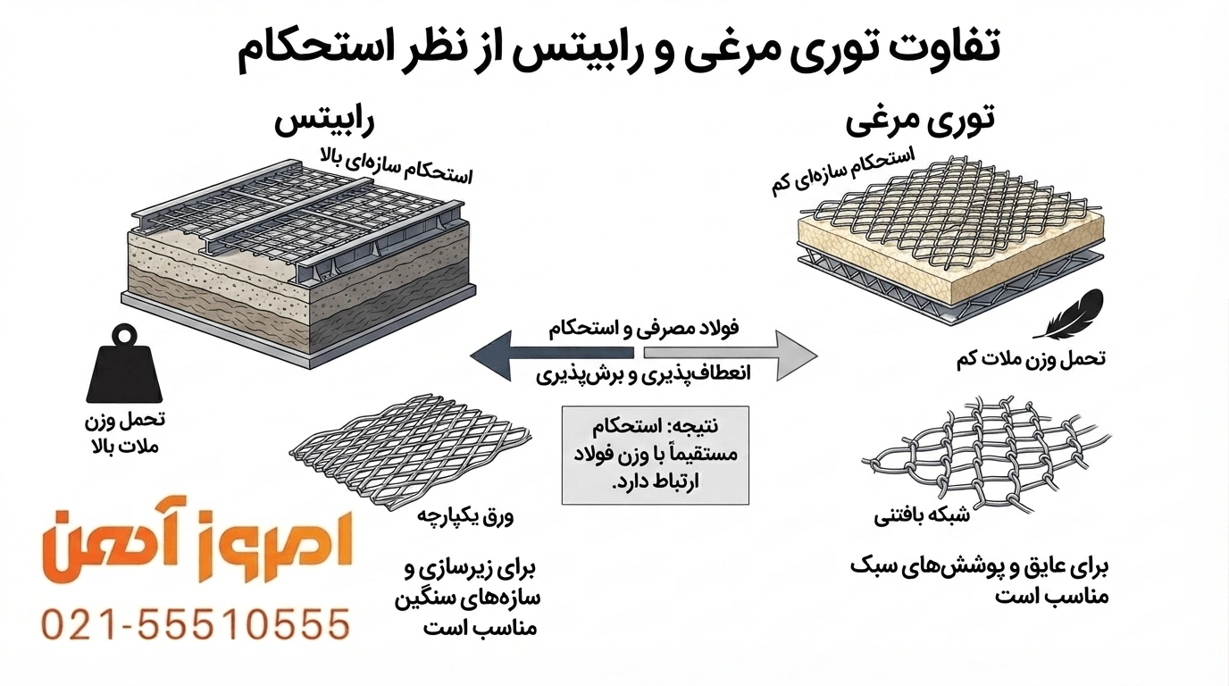 مقایسه استحکام توری مرغی و رابیتس بر اساس فولاد مصرفی و مقاومت سازهای - امروز آهن